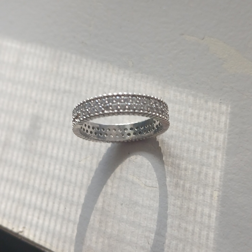 Sterling Diamond Band Unique Edge Vintage Sparkly 5.5